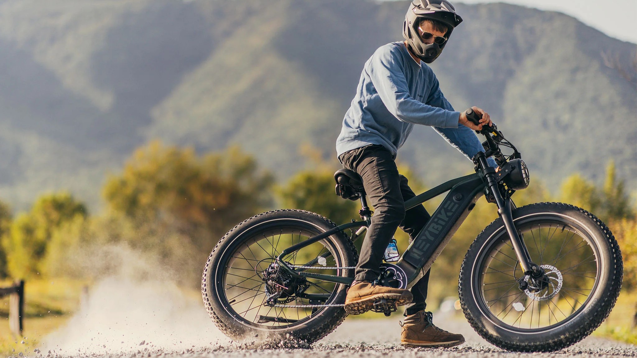 A rider on a Heybike Brawn e-bike